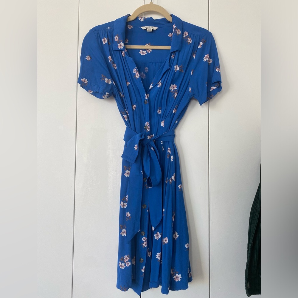 American Eagle Blue Print Shirt Dress